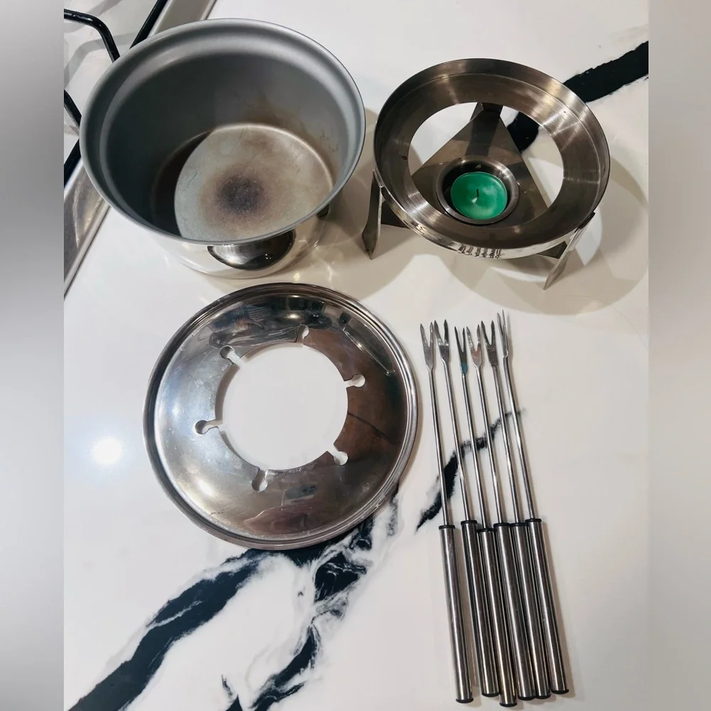 Crate & Barrel Stainless Steel Fondue Set